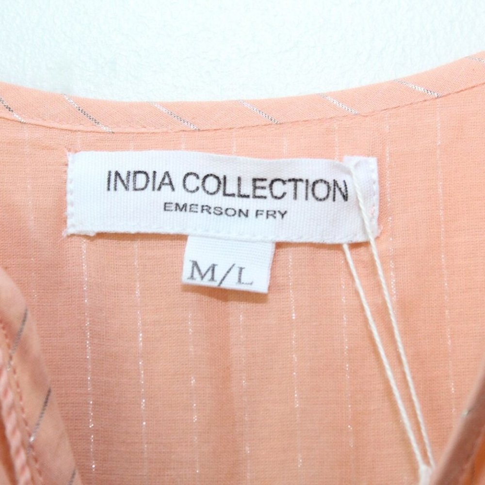 NWT India Collection Emerson Fry Heirloom Dress Peach Silver Lurex M/L H12910 - Picture 5 of 11